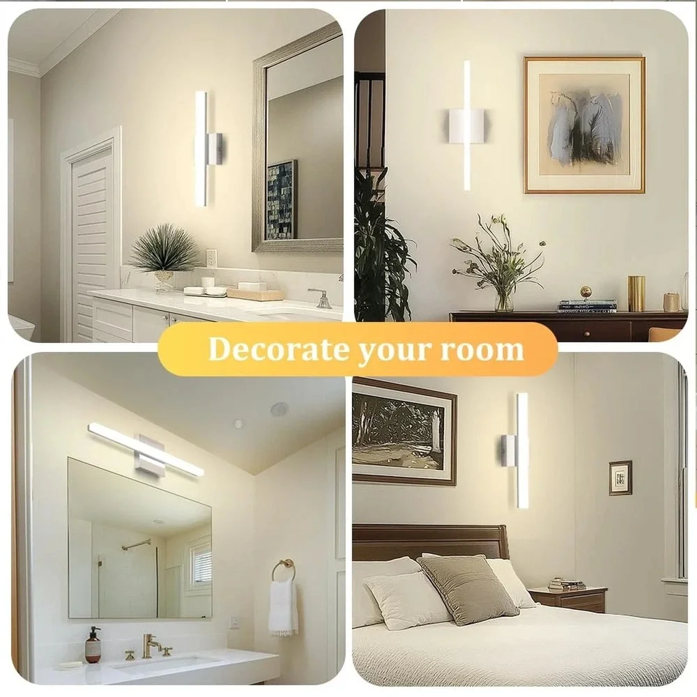 Combuh Modern Bathroom Light Fixtures Over Mirror, 16 Inch IP44 9W Chrome Vanity